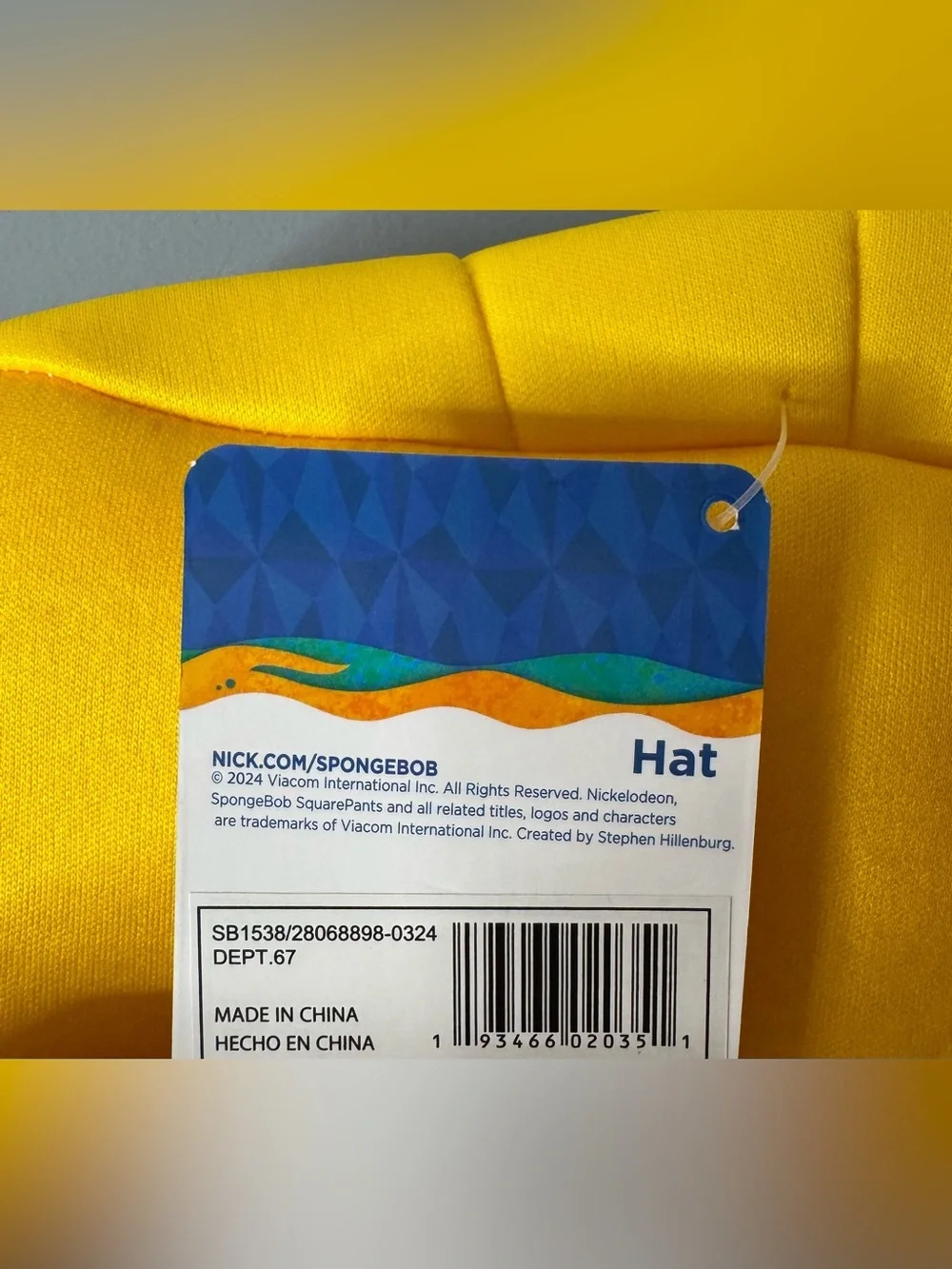 Nickelodeon SpongeBob SquarePants Bright Yellow Character Hat cosplay Halloween